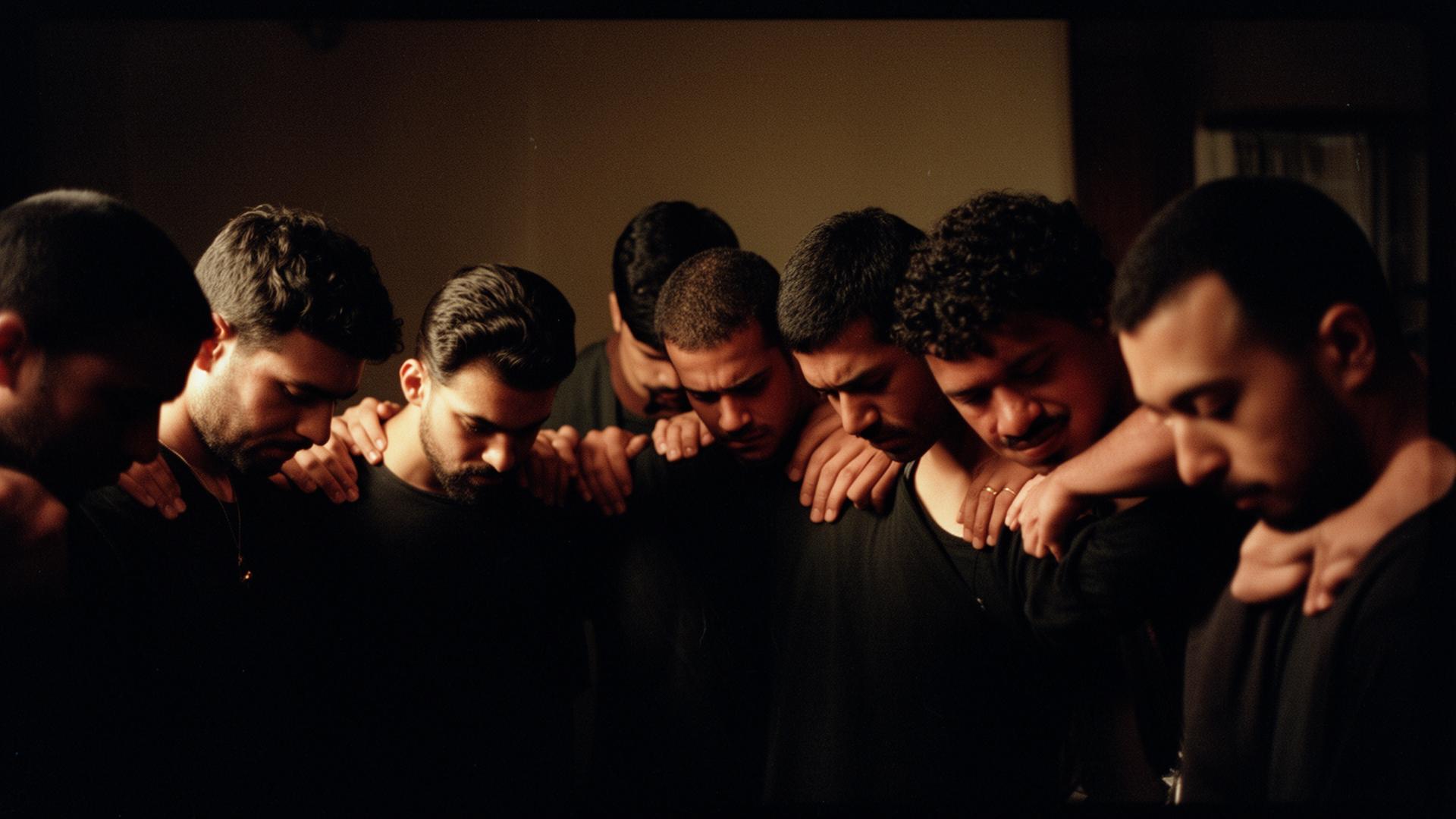 Men praying together in brotherhood